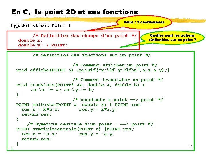 En C, le point 2 D et ses fonctions typedef struct Point { Point