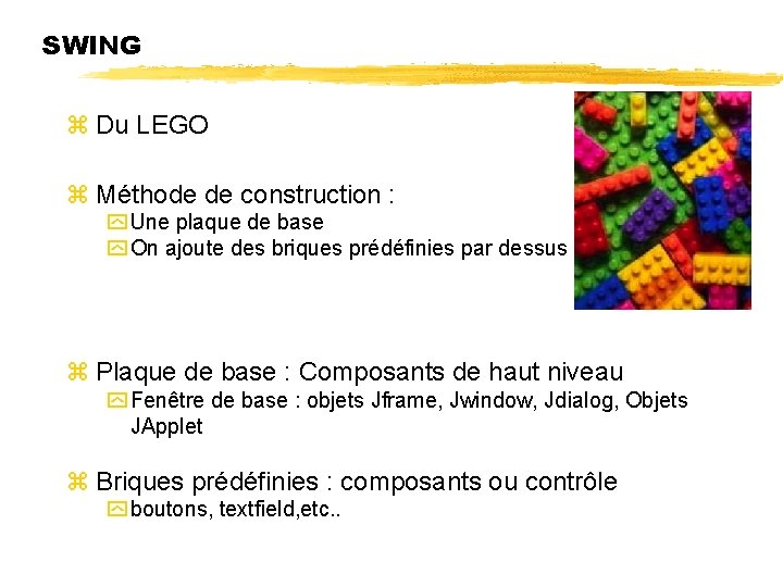 SWING Du LEGO Méthode de construction : Une plaque de base On ajoute des