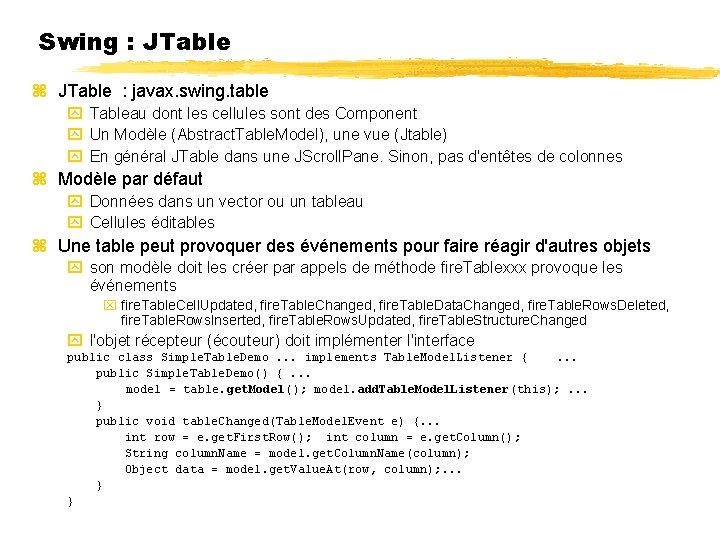 Swing : JTable : javax. swing. table Tableau dont les cellules sont des Component