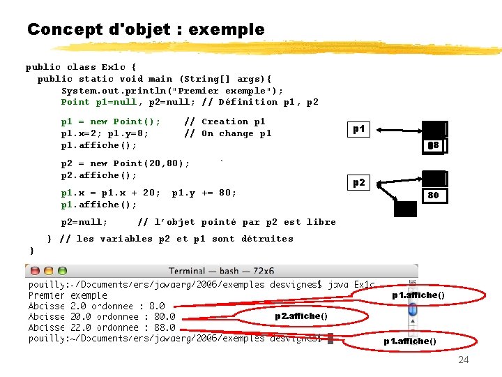 Concept d'objet : exemple public class Ex 1 c { public static void main