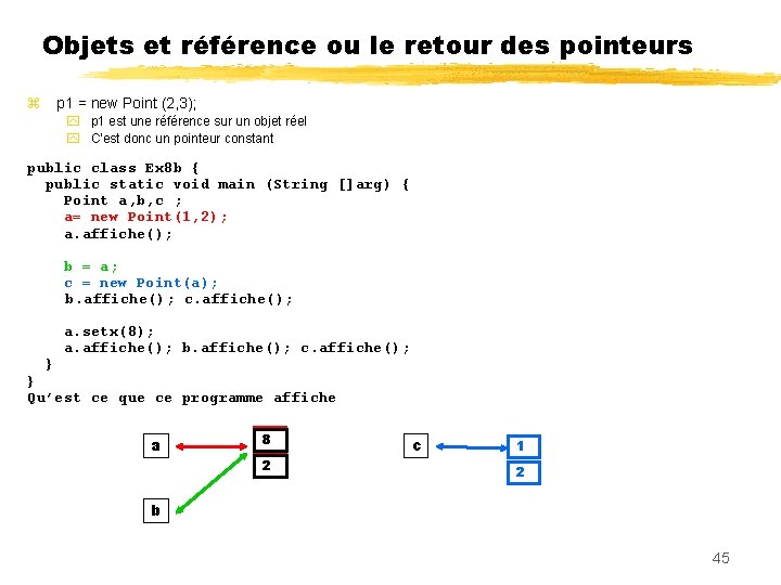 Objets et référence ou le retour des pointeurs p 1 = new Point (2,