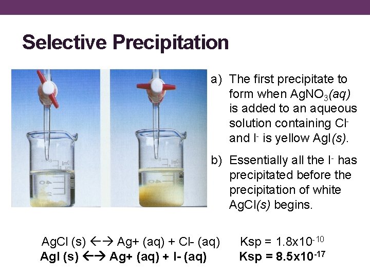 Selective Precipitation a) The first precipitate to form when Ag. NO 3(aq) is added
