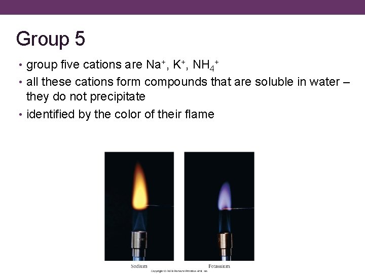 Group 5 • group five cations are Na+, K+, NH 4+ • all these