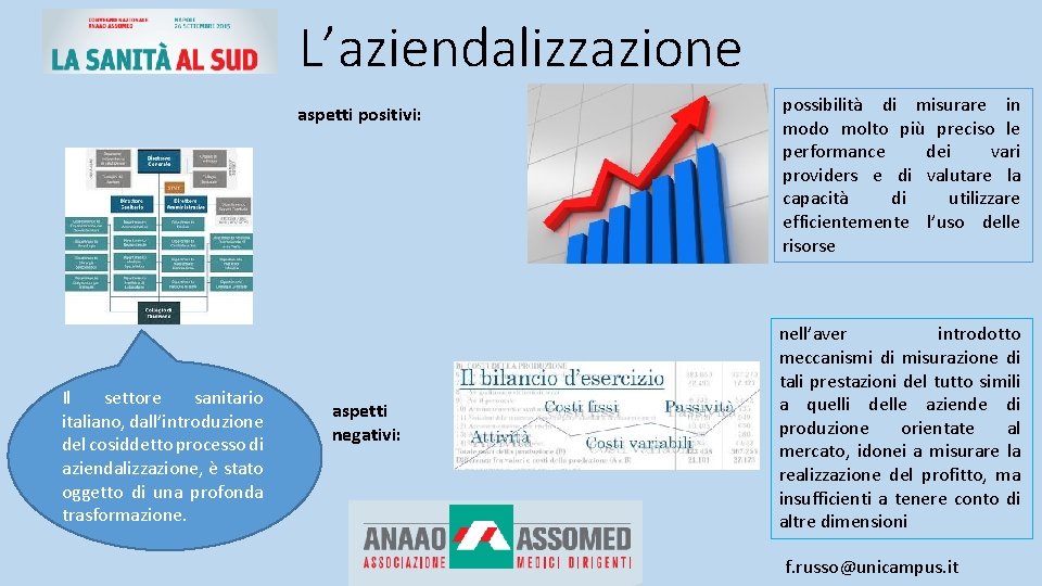 L’aziendalizzazione aspetti positivi: Il settore sanitario italiano, dall’introduzione del cosiddetto processo di aziendalizzazione, è