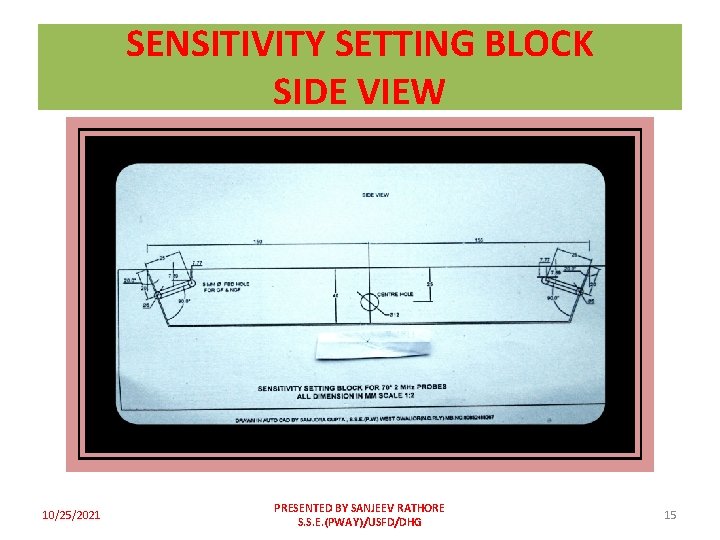 SENSITIVITY SETTING BLOCK SIDE VIEW 10/25/2021 PRESENTED BY SANJEEV RATHORE S. S. E. (PWAY)/USFD/DHG