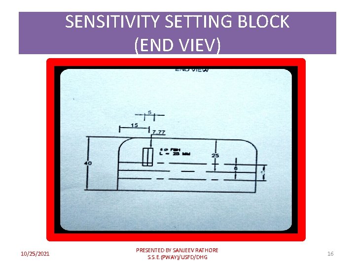 SENSITIVITY SETTING BLOCK (END VIEV) 10/25/2021 PRESENTED BY SANJEEV RATHORE S. S. E. (PWAY)/USFD/DHG