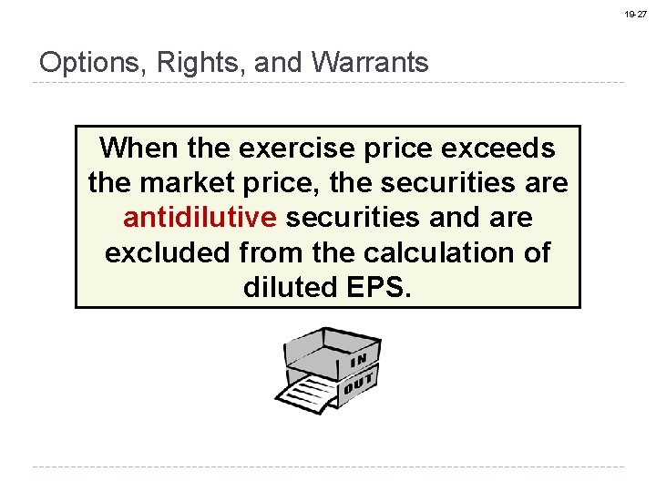 19 -27 Options, Rights, and Warrants When the exercise price exceeds the market price,