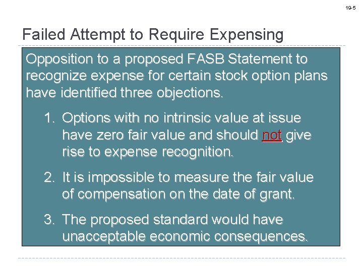 19 -5 Failed Attempt to Require Expensing Opposition to a proposed FASB Statement to