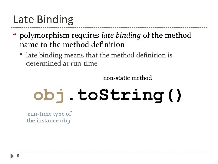 Late Binding polymorphism requires late binding of the method name to the method definition