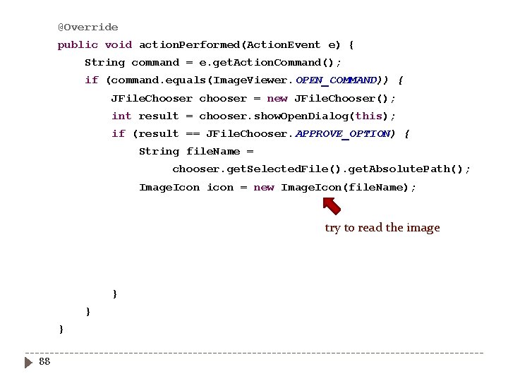 @Override public void action. Performed(Action. Event e) { String command = e. get. Action.