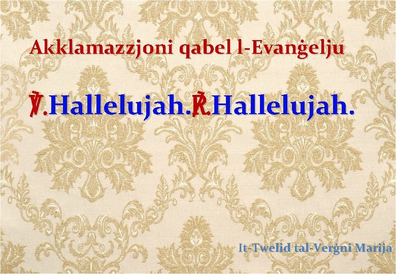 Akklamazzjoni qabel l-Evanġelju ℣. Hallelujah. ℟. Hallelujah. It-Twelid tal-Verġni Marija 