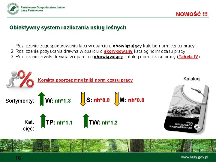 NOWOŚĆ !!! Obiektywny system rozliczania usług leśnych 1. Rozliczanie zagospodarowania lasu w oparciu o