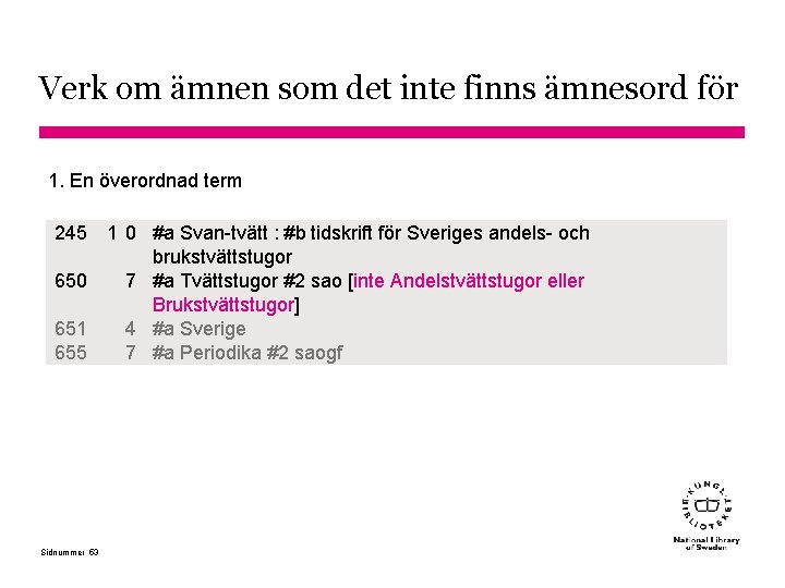 Verk om ämnen som det inte finns ämnesord för 1. En överordnad term 245