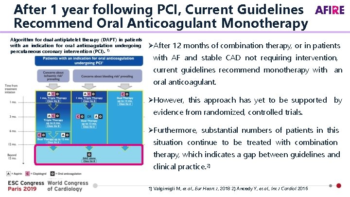 After 1 year following PCI, Current Guidelines Recommend Oral Anticoagulant Monotherapy Algorithm for dual