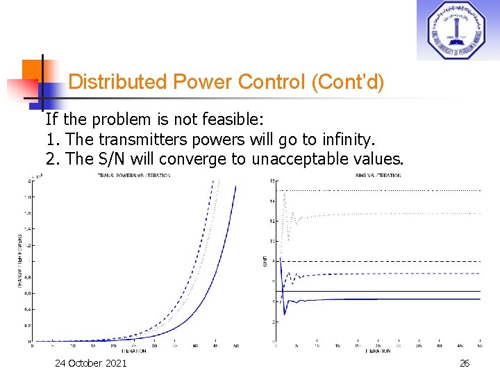 Distributed Power Control (Cont’d) If the problem is not feasible: 1. The transmitters powers