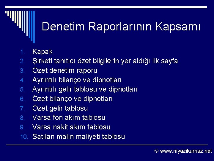 Denetim Raporlarının Kapsamı Kapak 2. Şirketi tanıtıcı özet bilgilerin yer aldığı ilk sayfa 3.