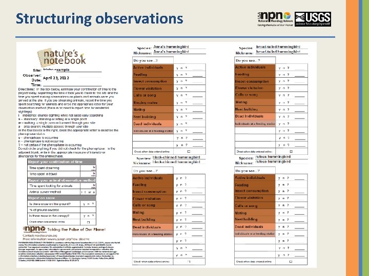 Structuring observations April 23, 2012 