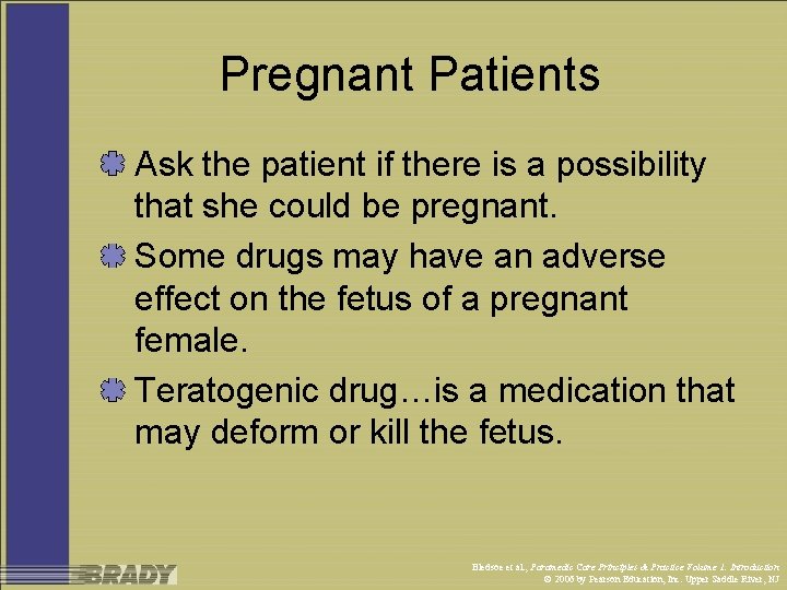 Pregnant Patients Ask the patient if there is a possibility that she could be