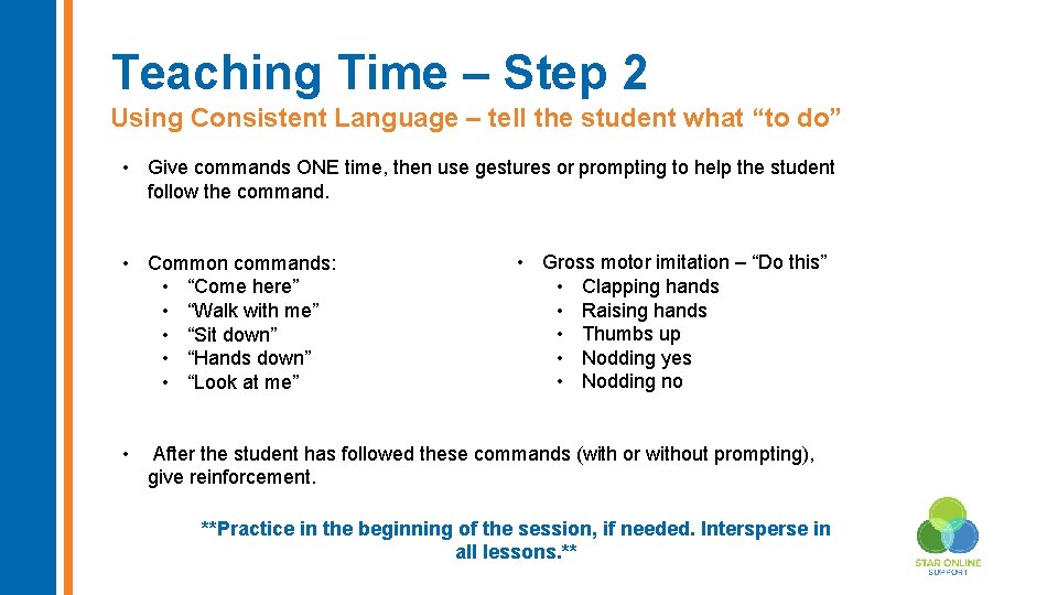 Teaching Time – Step 2 Using Consistent Language – tell the student what “to