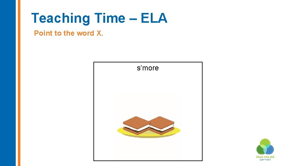 Teaching Time – ELA Point to the word X. s’more 