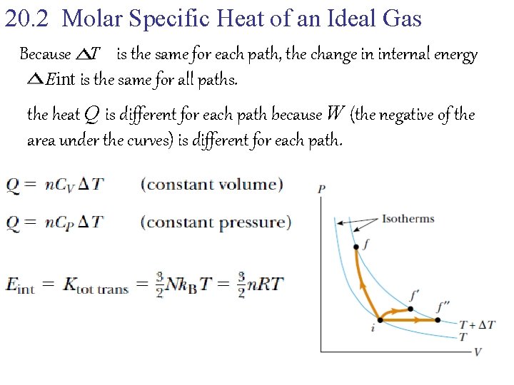 20. 2 Molar Specific Heat of an Ideal Gas Because T is the same