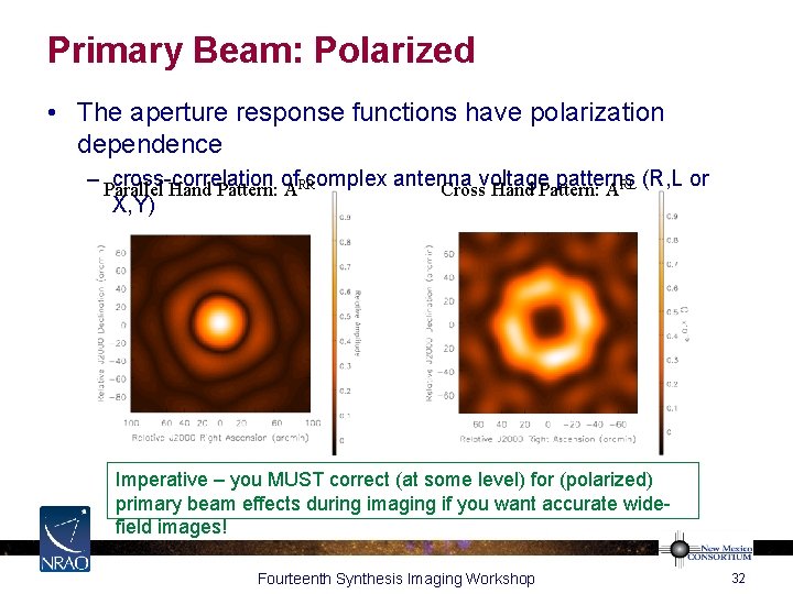 Primary Beam: Polarized • The aperture response functions have polarization dependence – Parallel cross-correlation