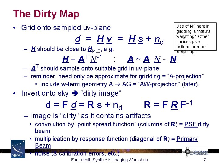 The Dirty Map • Grid onto sampled uv-plane d = H v = H