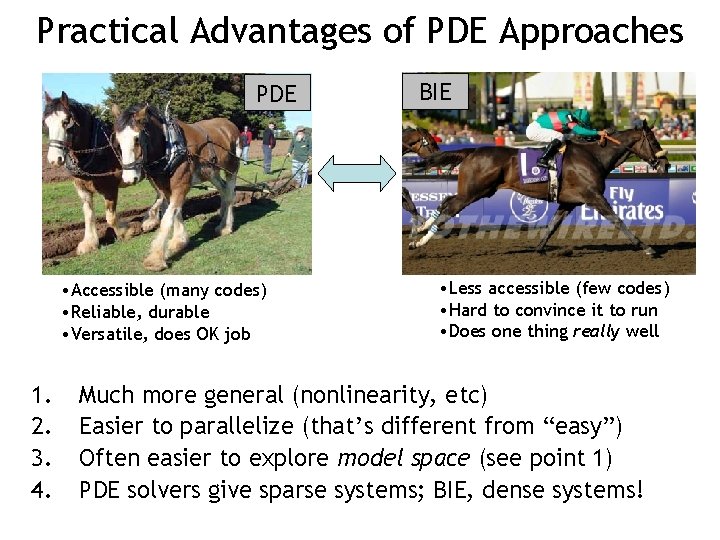Practical Advantages of PDE Approaches PDE • Accessible (many codes) • Reliable, durable •