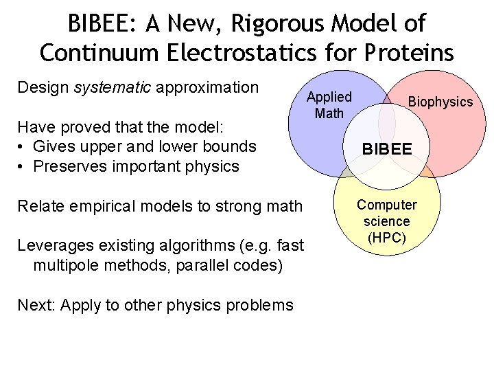 BIBEE: A New, Rigorous Model of Continuum Electrostatics for Proteins Design systematic approximation Have