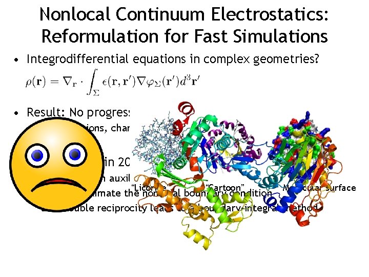 Nonlocal Continuum Electrostatics: Reformulation for Fast Simulations • Integrodifferential equations in complex geometries? •