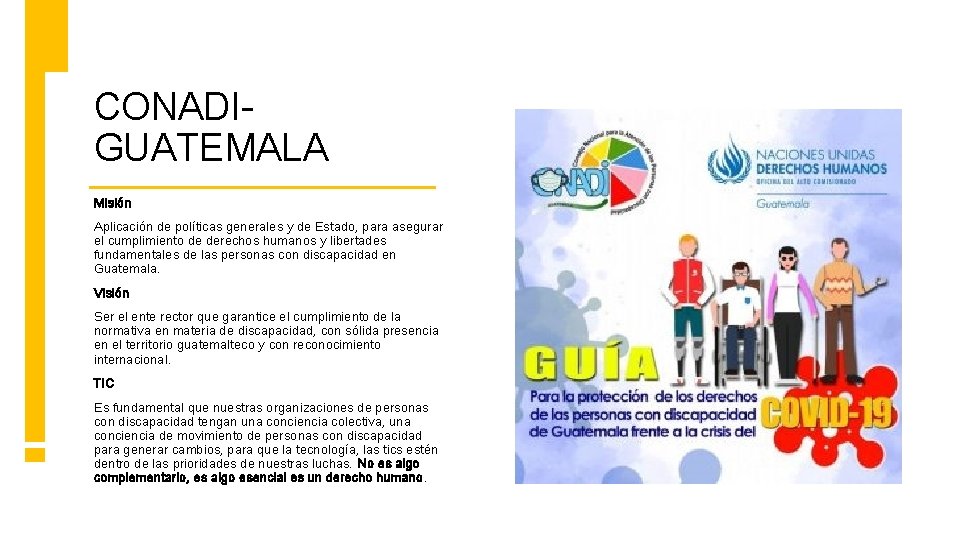 CONADIGUATEMALA Misión Aplicación de políticas generales y de Estado, para asegurar el cumplimiento de