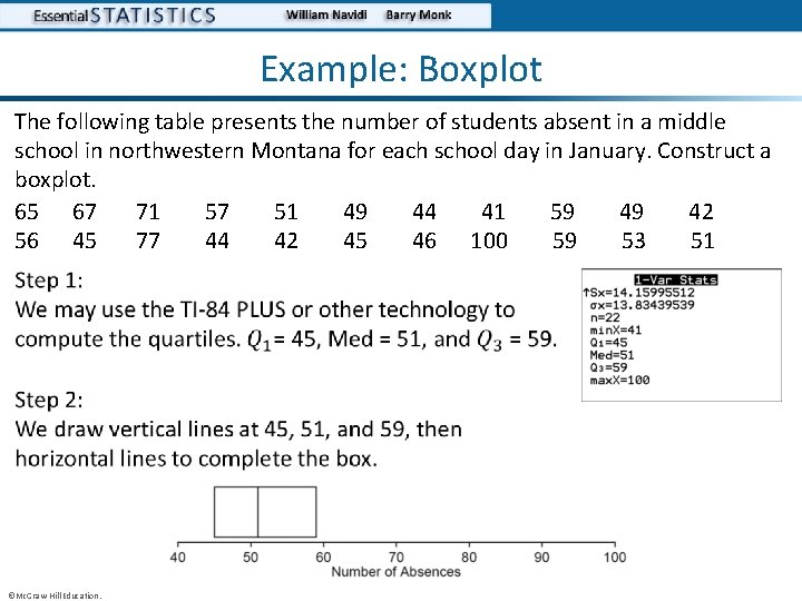 Example: Boxplot The following table presents the number of students absent in a middle