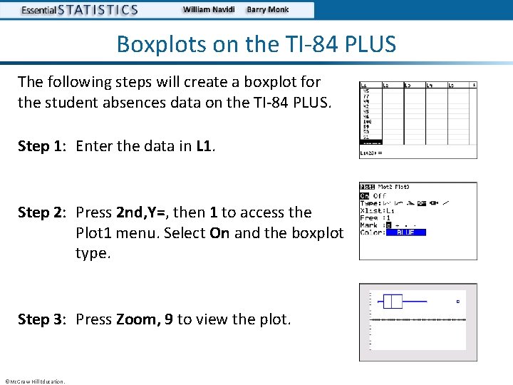 Boxplots on the TI-84 PLUS The following steps will create a boxplot for the