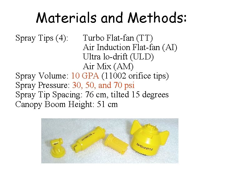 Materials and Methods: Spray Tips (4): Turbo Flat-fan (TT) Air Induction Flat-fan (AI) Ultra