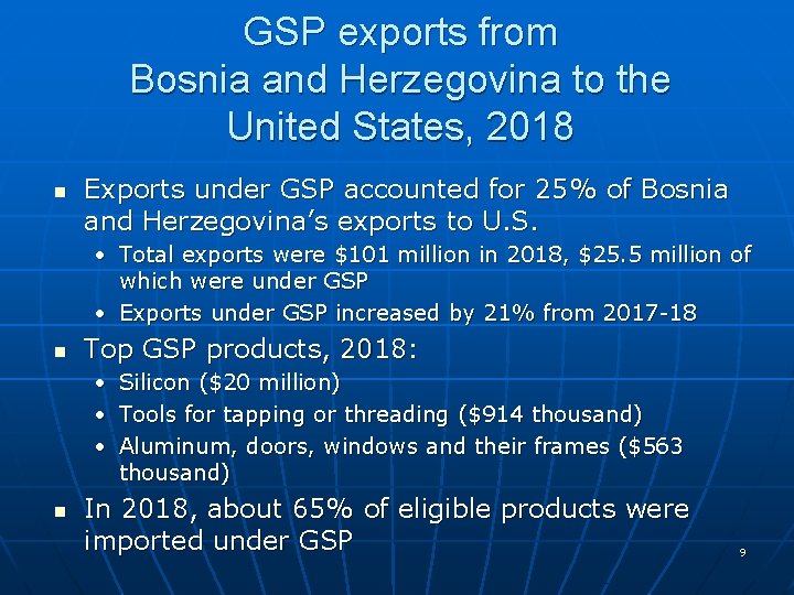 GSP exports from Bosnia and Herzegovina to the United States, 2018 n Exports under