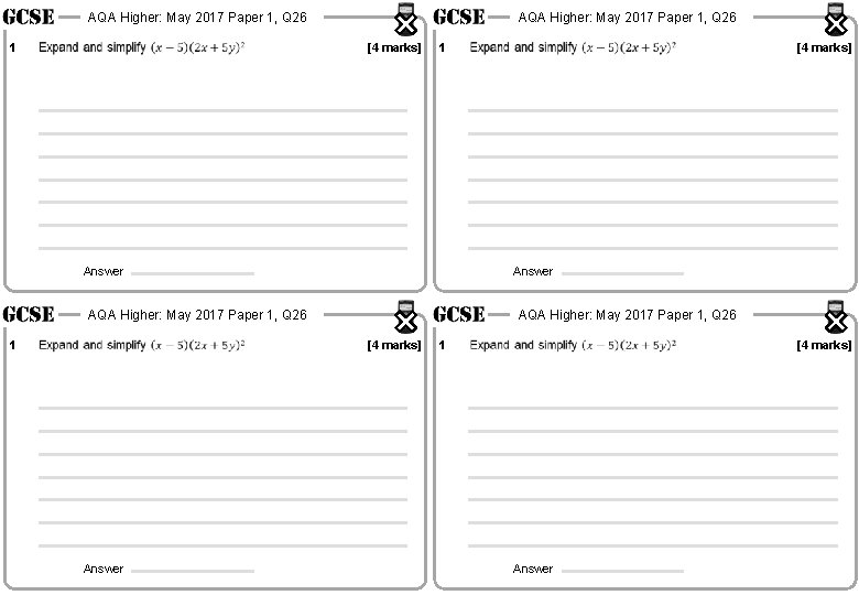 AQA Higher: May 2017 Paper 1, Q 26 1 AQA Higher: May 2017 Paper