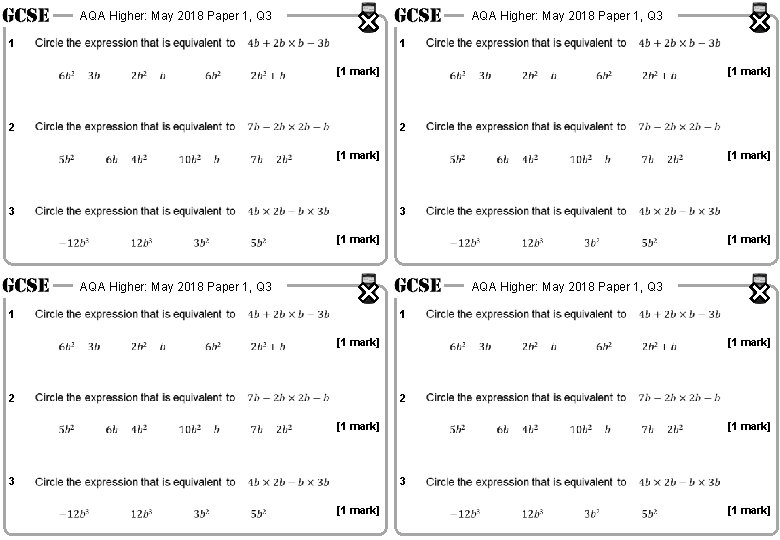 AQA Higher: May 2018 Paper 1, Q 3 1 1 [1 mark] 2 [1