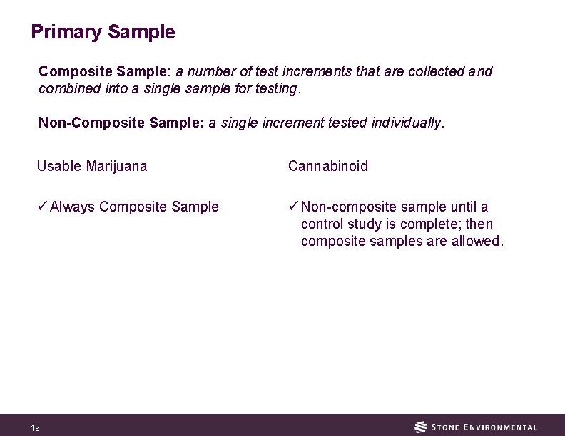 Primary Sample Composite Sample: a number of test increments that are collected and combined