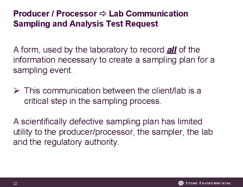 Producer / Processor Lab Communication Sampling and Analysis Test Request A form, used by