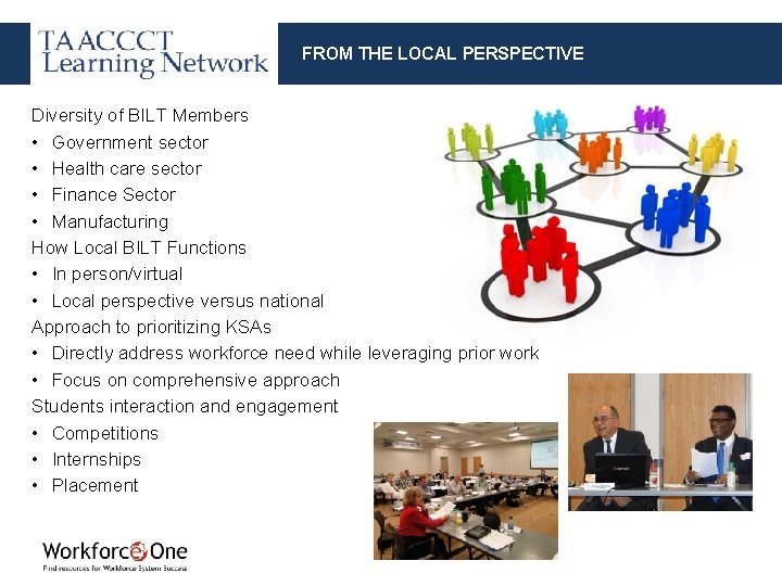 FROM THE LOCAL PERSPECTIVE Diversity of BILT Members • Government sector • Health care