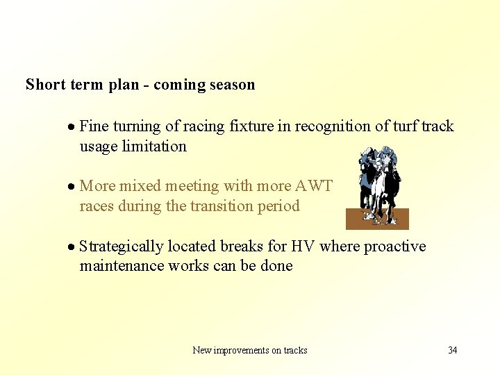 Short term plan - coming season · Fine turning of racing fixture in recognition