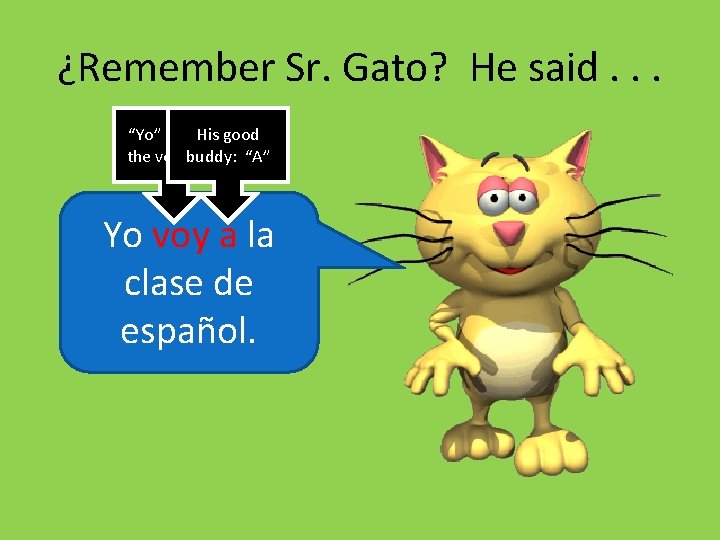 ¿Remember Sr. Gato? He said. . . “Yo” form. His of good the verbbuddy: