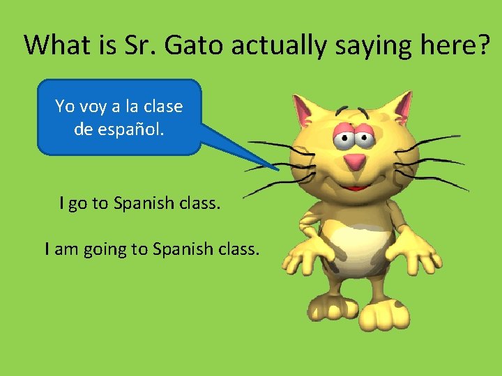 What is Sr. Gato actually saying here? Yo voy a la clase de español.