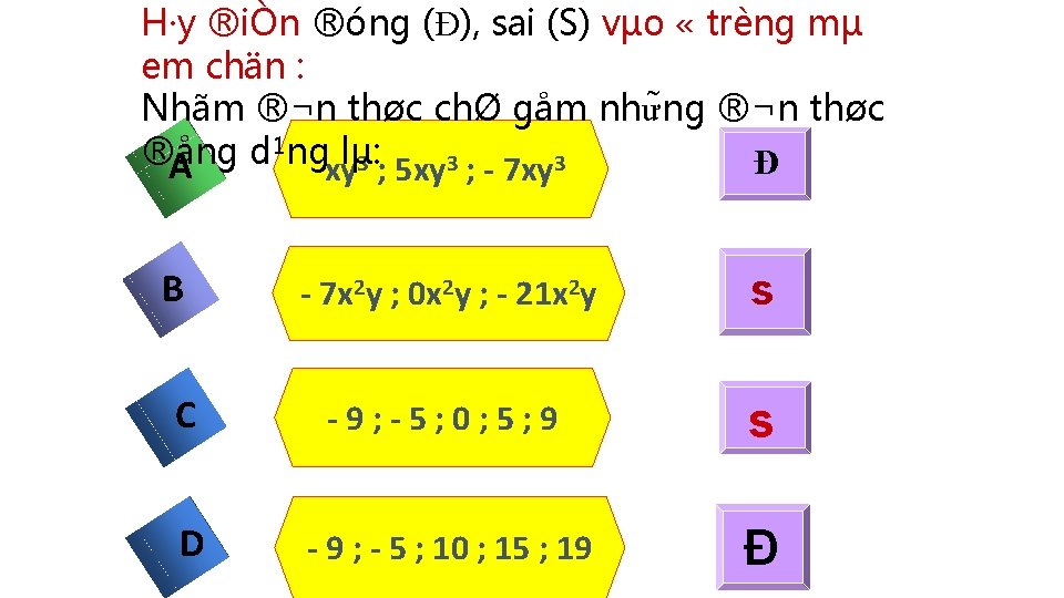 H·y ®iÒn ®óng (Đ), sai (S) vµo « trèng mµ em chän : Nhãm