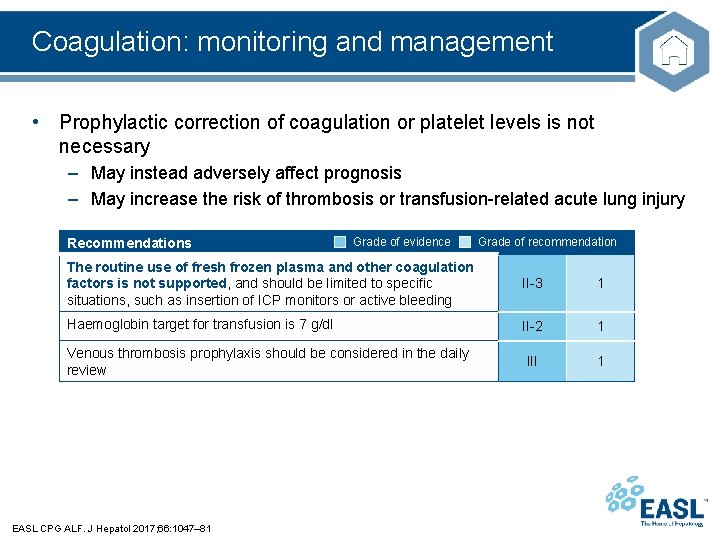 Coagulation: monitoring and management • Prophylactic correction of coagulation or platelet levels is not