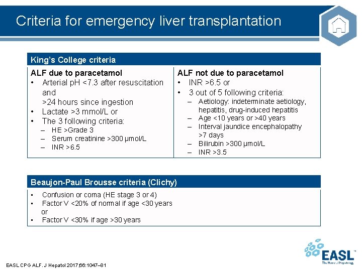 Criteria for emergency liver transplantation King’s College criteria ALF due to paracetamol • Arterial