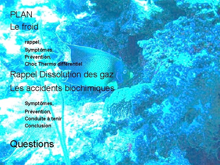 PLAN Le froid rappel, Symptômes, Prévention, Choc Thermo différentiel Rappel Dissolution des gaz Les