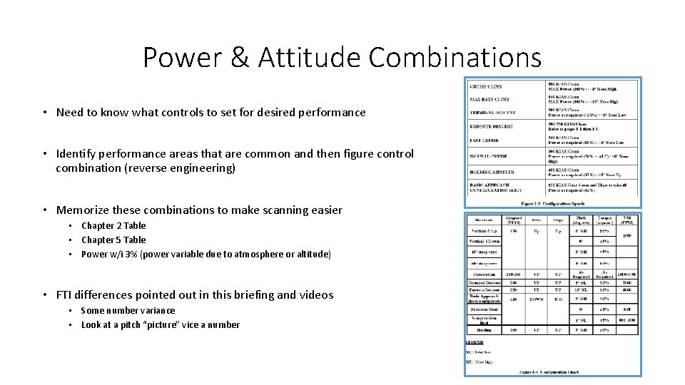 Power & Attitude Combinations • Need to know what controls to set for desired