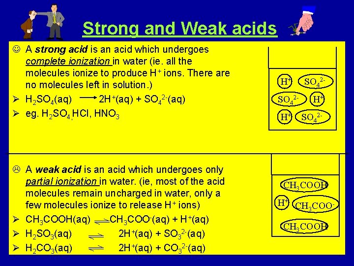 Strong and Weak acids J A strong acid is an acid which undergoes complete