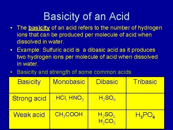 Basicity of an Acid • The basicity of an acid refers to the number
